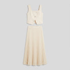 Sera Chic cream set flat lay, cropped waistcoat top and pleated maxi skirt