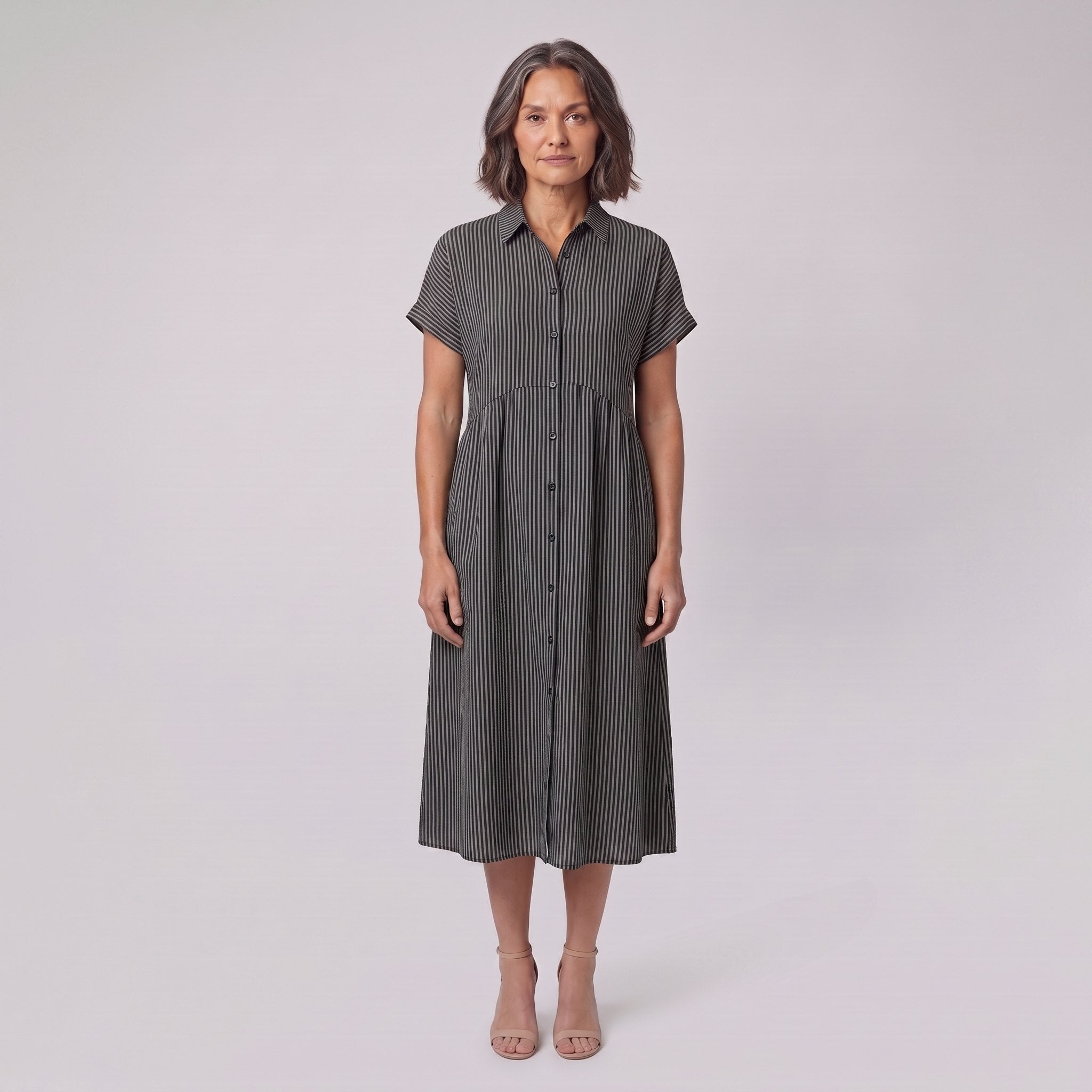 Sierra black striped seersucker shirt dress