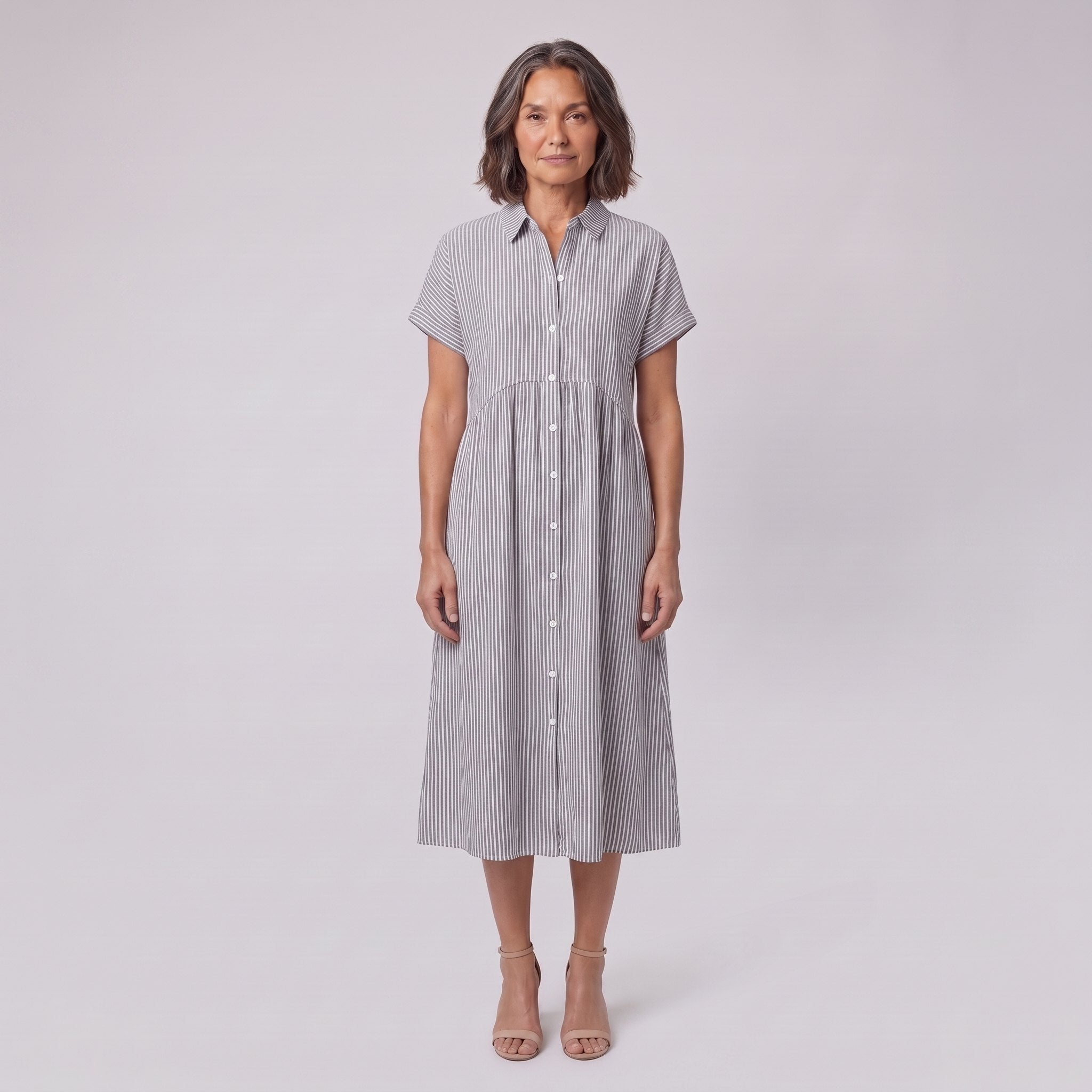 Sierra gray striped seersucker shirt dress