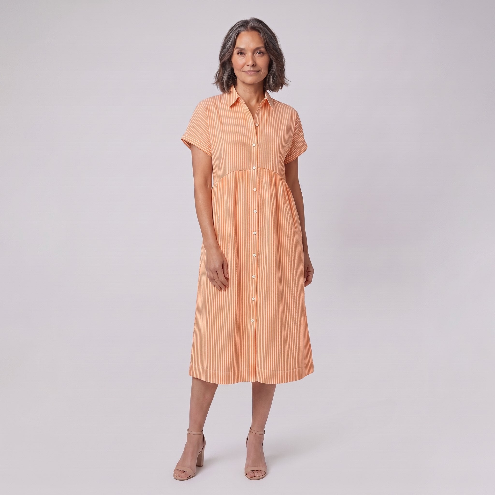 Sierra orange striped seersucker shirt dress