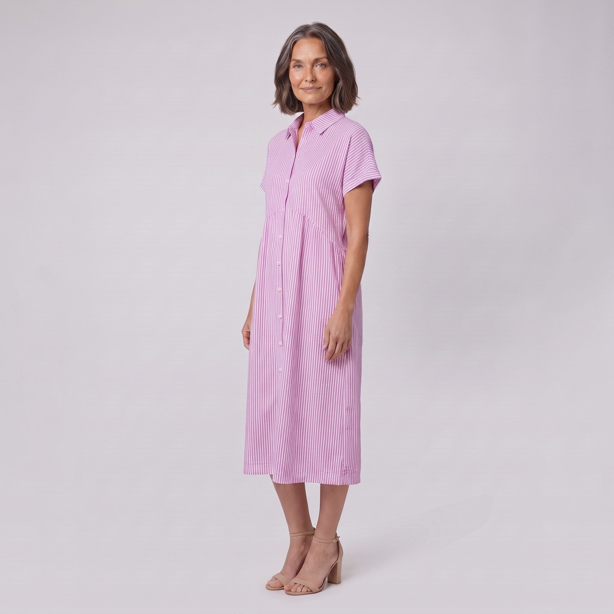 Sierra pink striped seersucker shirt dress