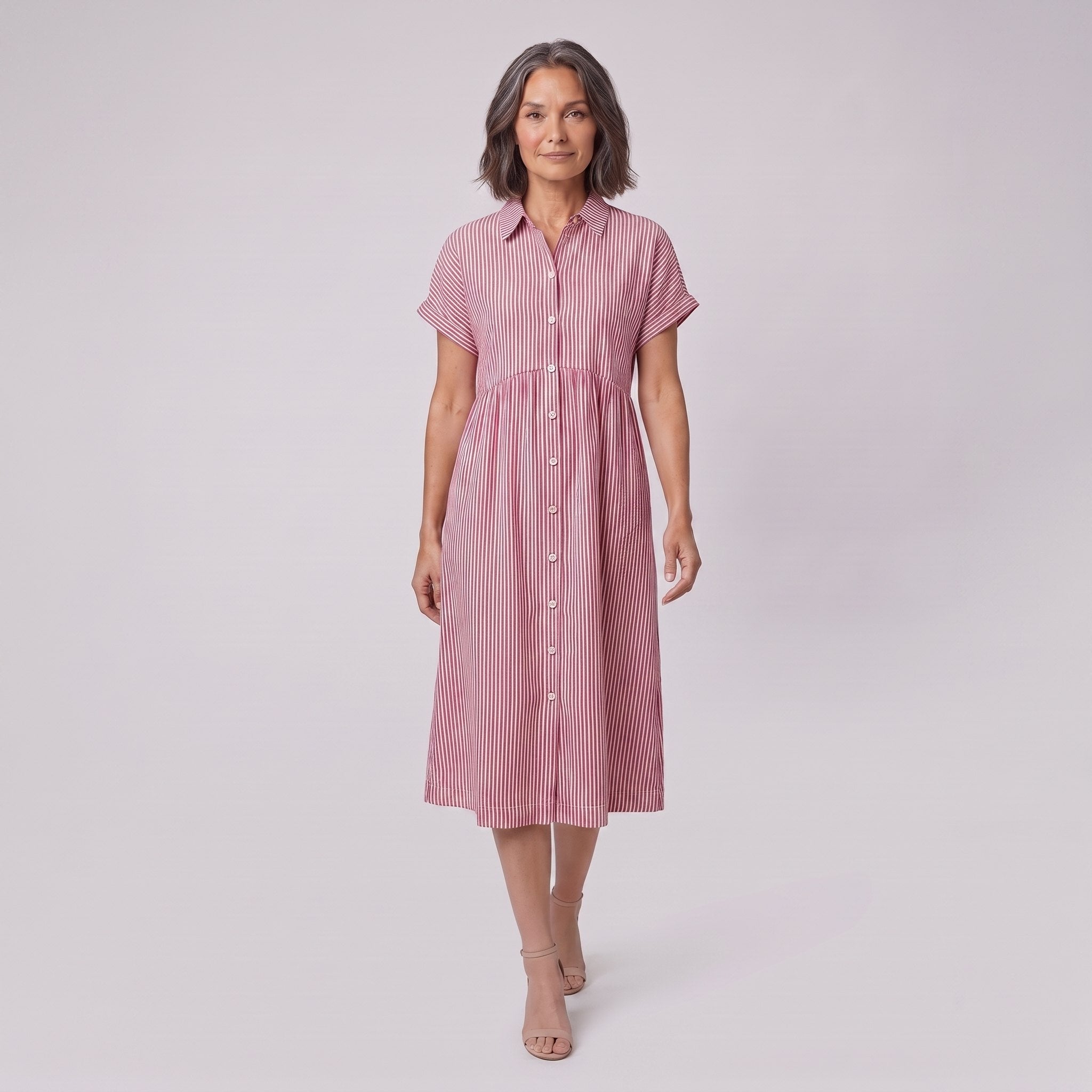 Sierra red striped seersucker shirt dress
