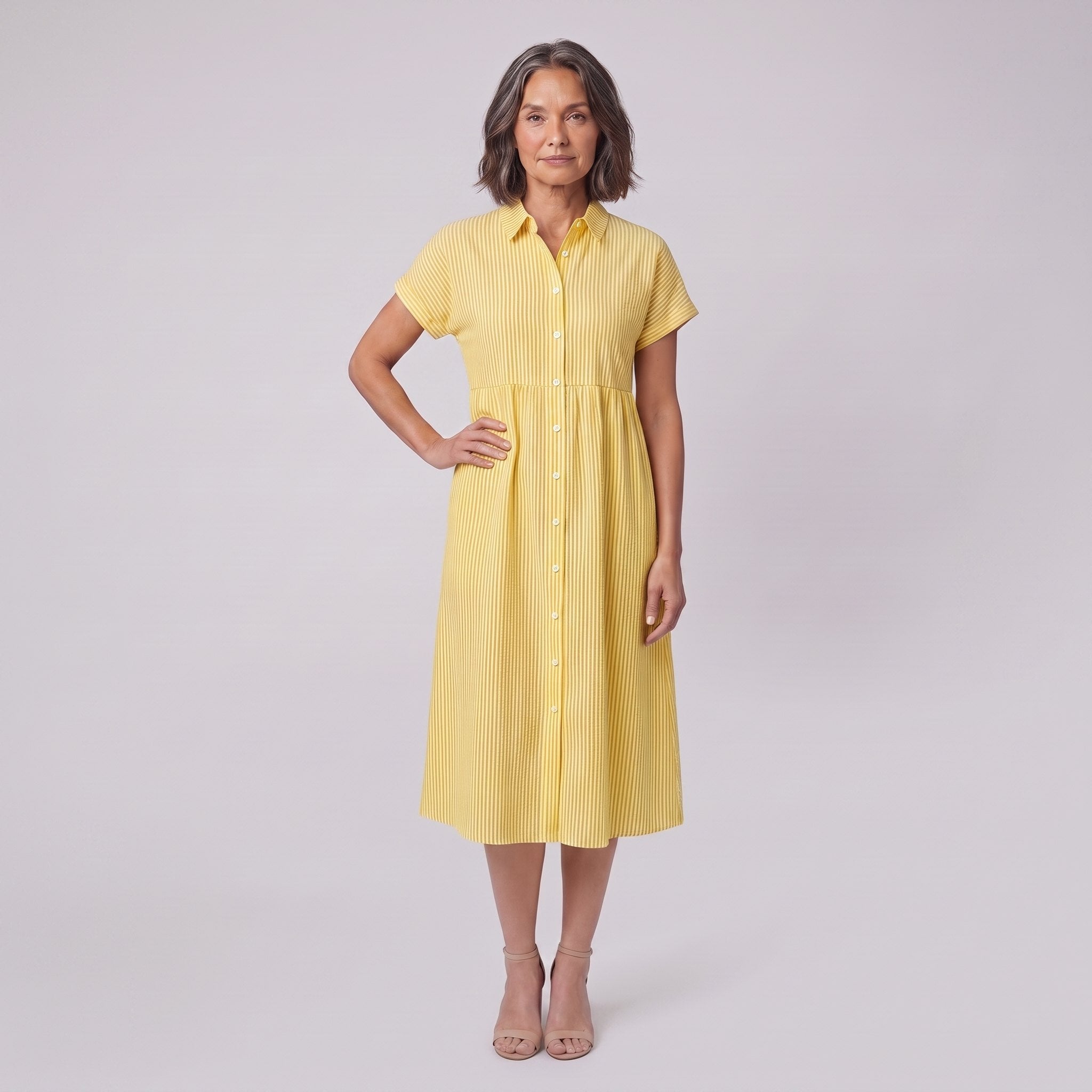 Sierra yellow striped seersucker shirt dress
