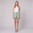 Sierra women's green striped balloon shorts with tie belt