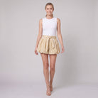 Sierra women's yellow striped balloon shorts with tie belt