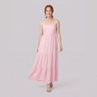 Sola pink spaghetti-strap tiered maxi dress