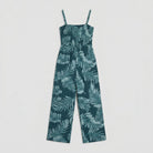 Teal wide-leg jumpsuit with smocked bodice product flat-lay