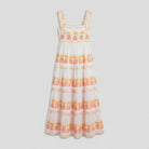 White square-neck tiered maxi dress with pineapple embroidery, product flat-lay