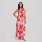 Model wearing floral one-shoulder midi dress - Taya Midi Dress