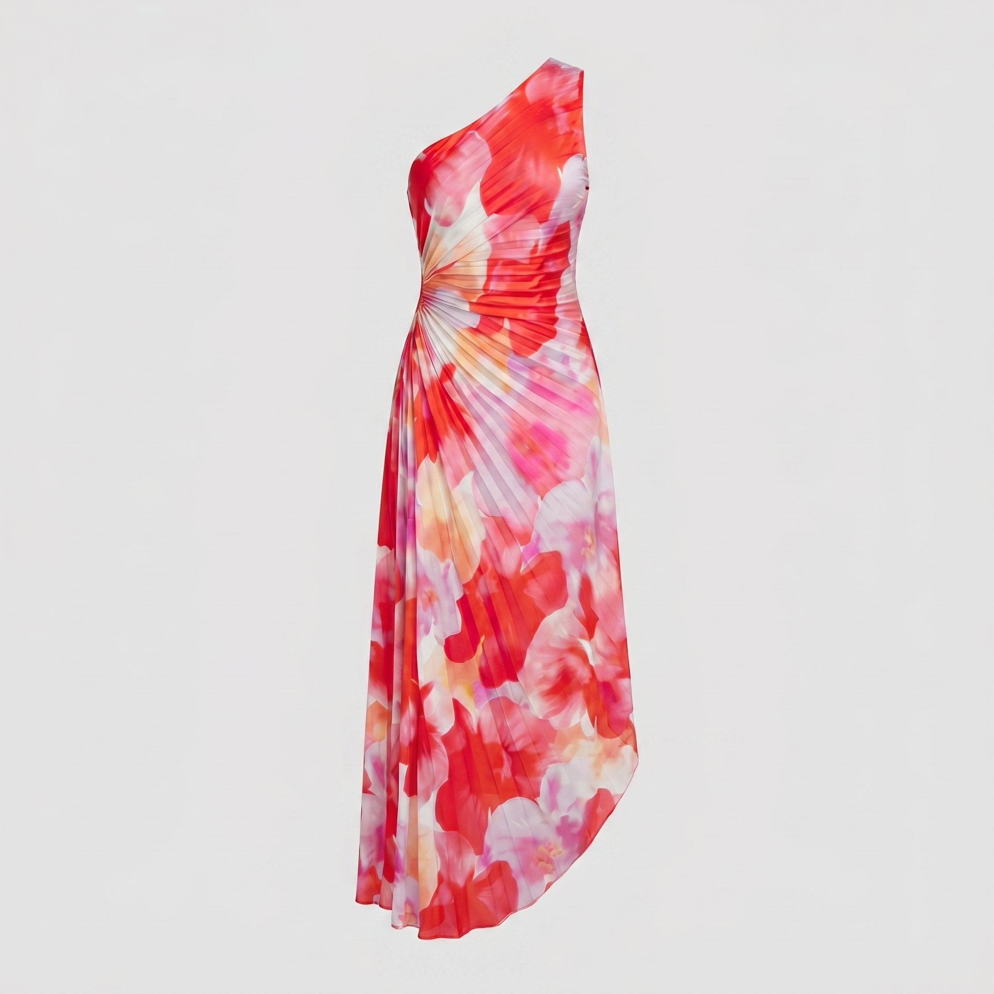 Floral one-shoulder pleated midi dress product detail - Taya Midi Dress