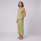 Vera sage green lace-trimmed loungewear set side