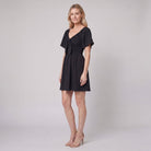 Black V-neck bow-tie mini dress