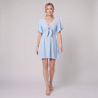 Light blue V-neck bow-tie mini dress