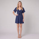 Navy blue V-neck bow-tie mini dress