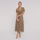 Virel floral wrap midi dress, front view