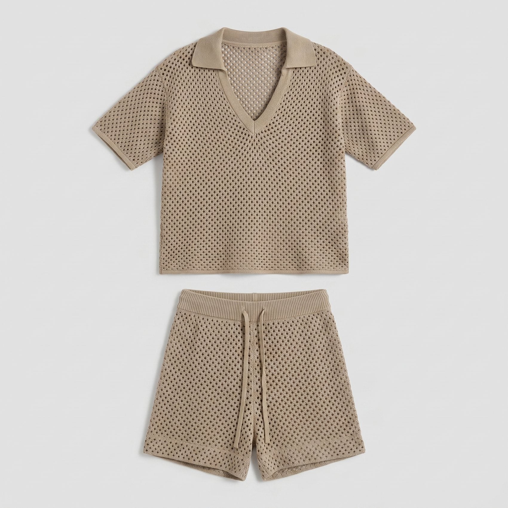 Wina Women's Set khaki hollow-knit fabric detail flat-lay