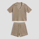 Wina Women's Set khaki hollow-knit fabric detail flat-lay