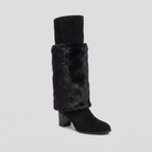 Mid-calf boots with a fold-over faux fur cuff and chunky heel, view 3