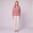 Amalie ribbed pullover in pink, front view on model