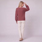 Amalie ribbed pullover in red, back view on model