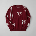 Burgundy knit jumper with scattered bows, view 4