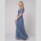 Maxi dress with a sequin bodice, tulle skirt and short sleeves, view 3