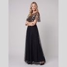Maxi dress with a sequin bodice, tulle skirt and short sleeves, view 5