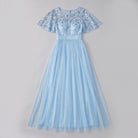 Maxi dress with a sequin bodice, tulle skirt and short sleeves, view 9