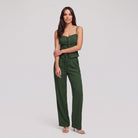 Green lace-up structured top and wide-leg trouser co-ord, front view
