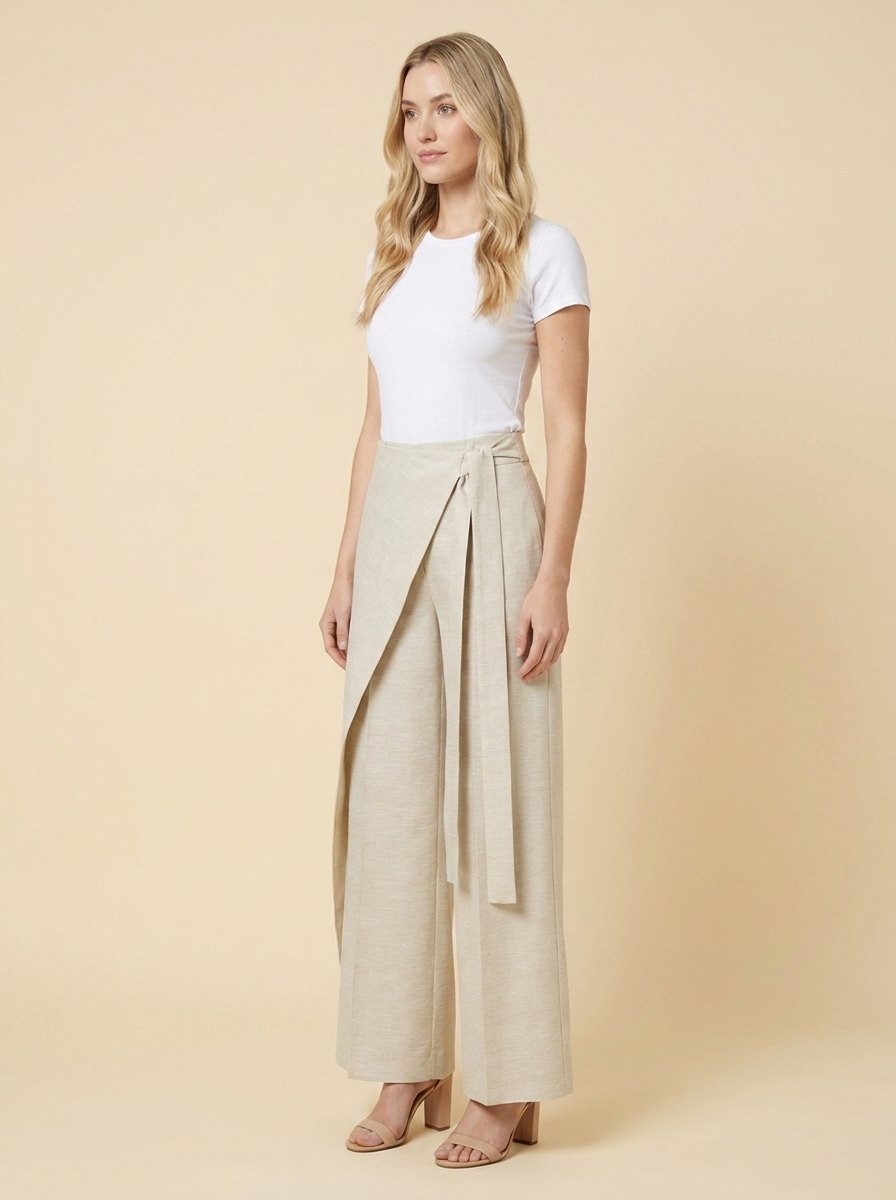 Viscose blend trousers showing the waist tie, view 2
