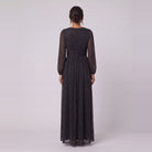 Brym black glitter gown seen from behind