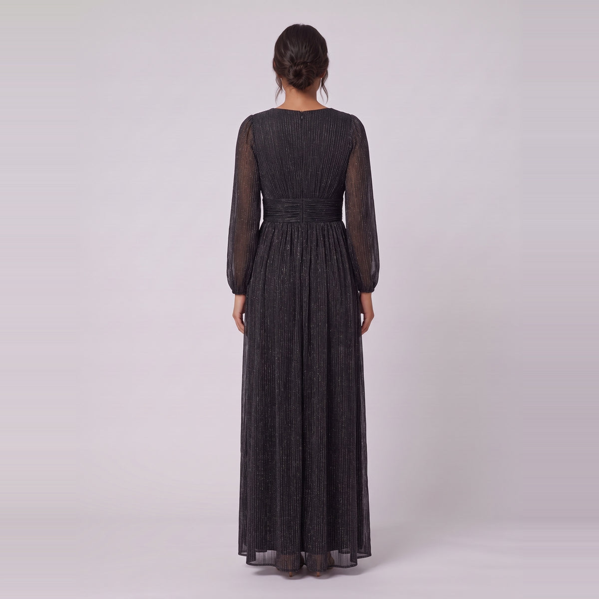 Brym black glitter gown seen from behind