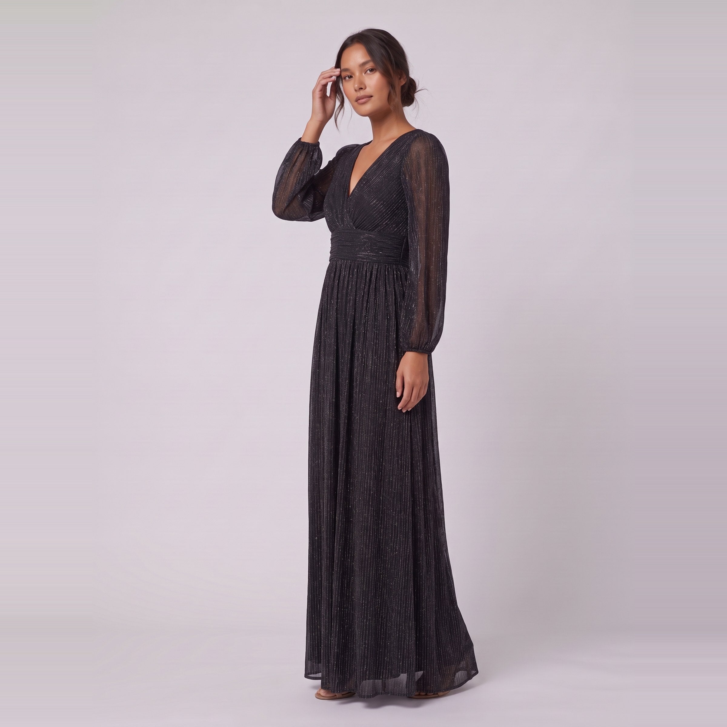 Brym black glitter gown, three-quarter view