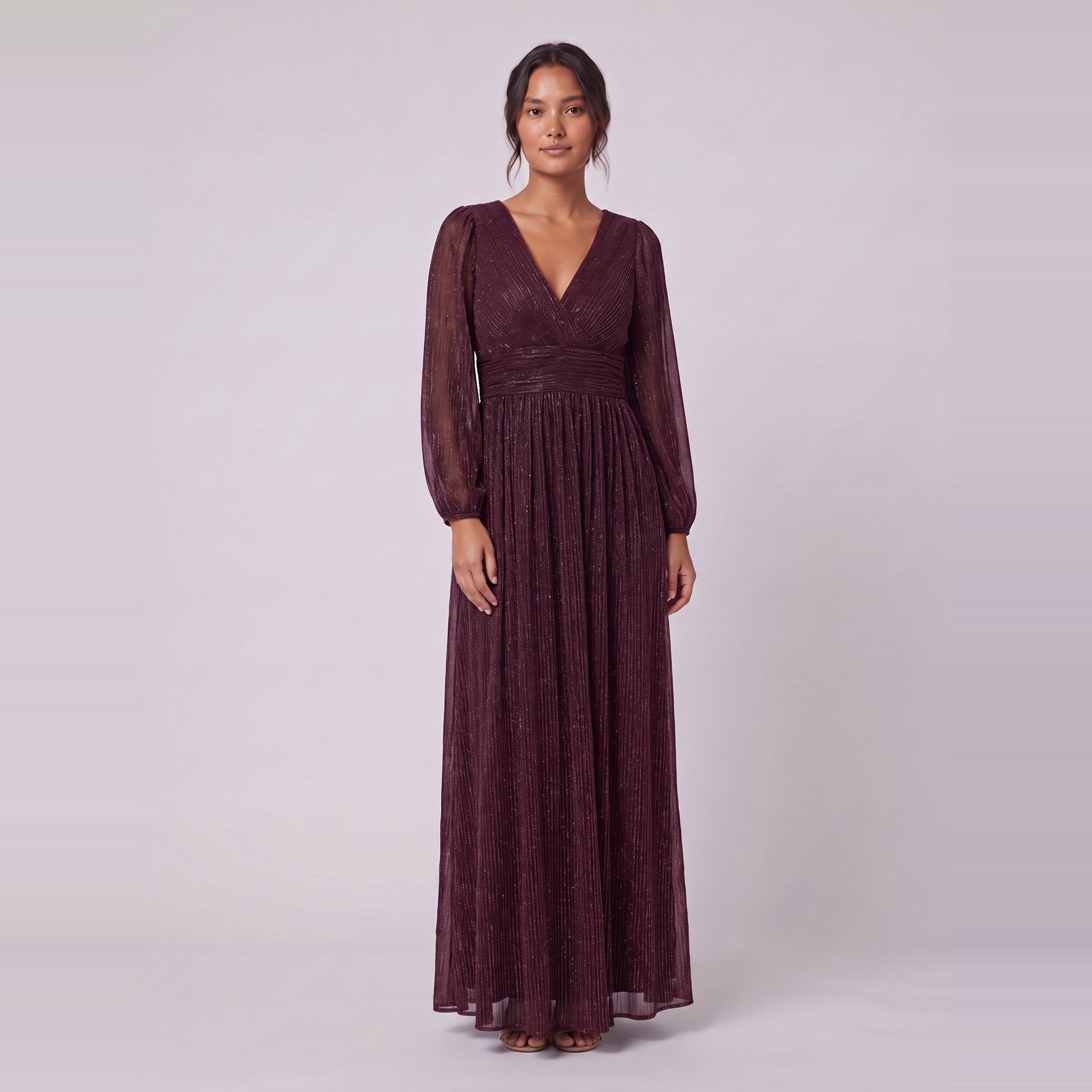 Brym glitter knit gown in burgundy, front view