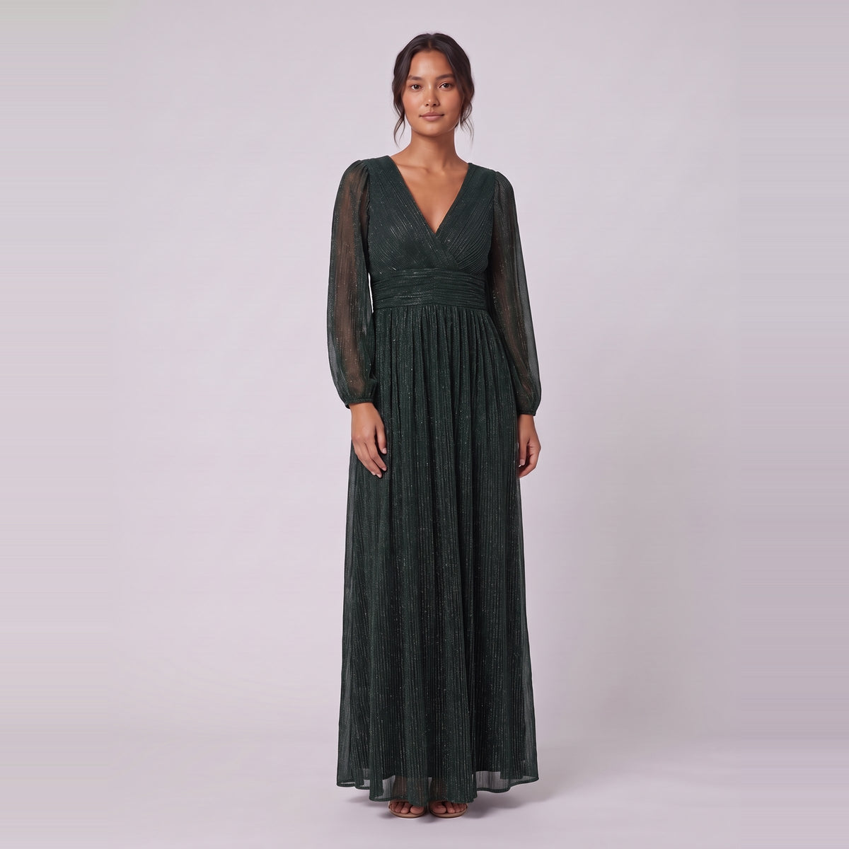 Brym glitter knit gown in dark green, front view