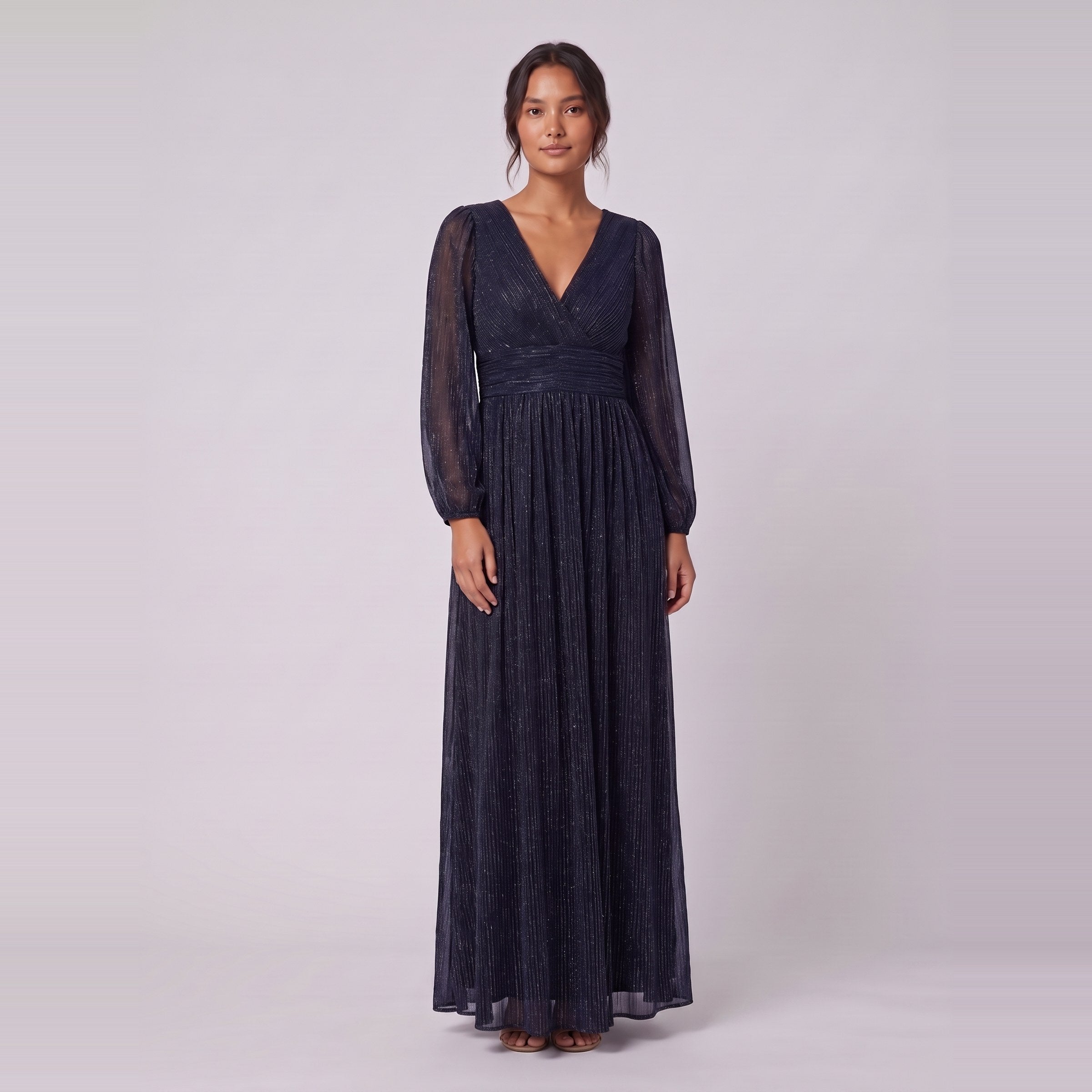 Brym glitter knit gown in navy blue, front view