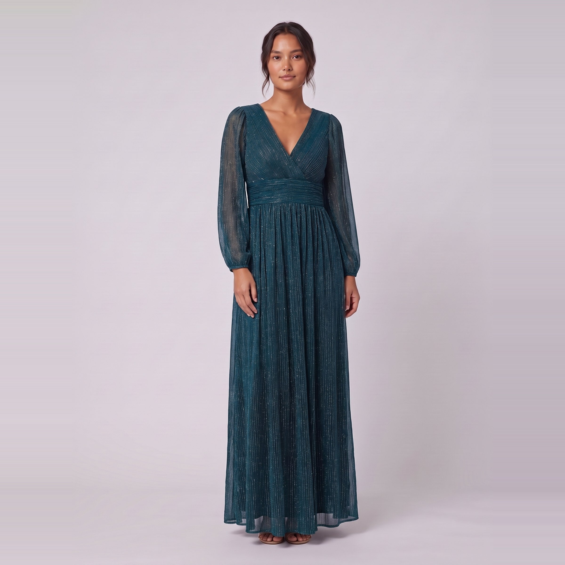 Brym glitter knit gown in teal, front view