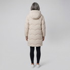 Beige puffer coat with a long line, view 4