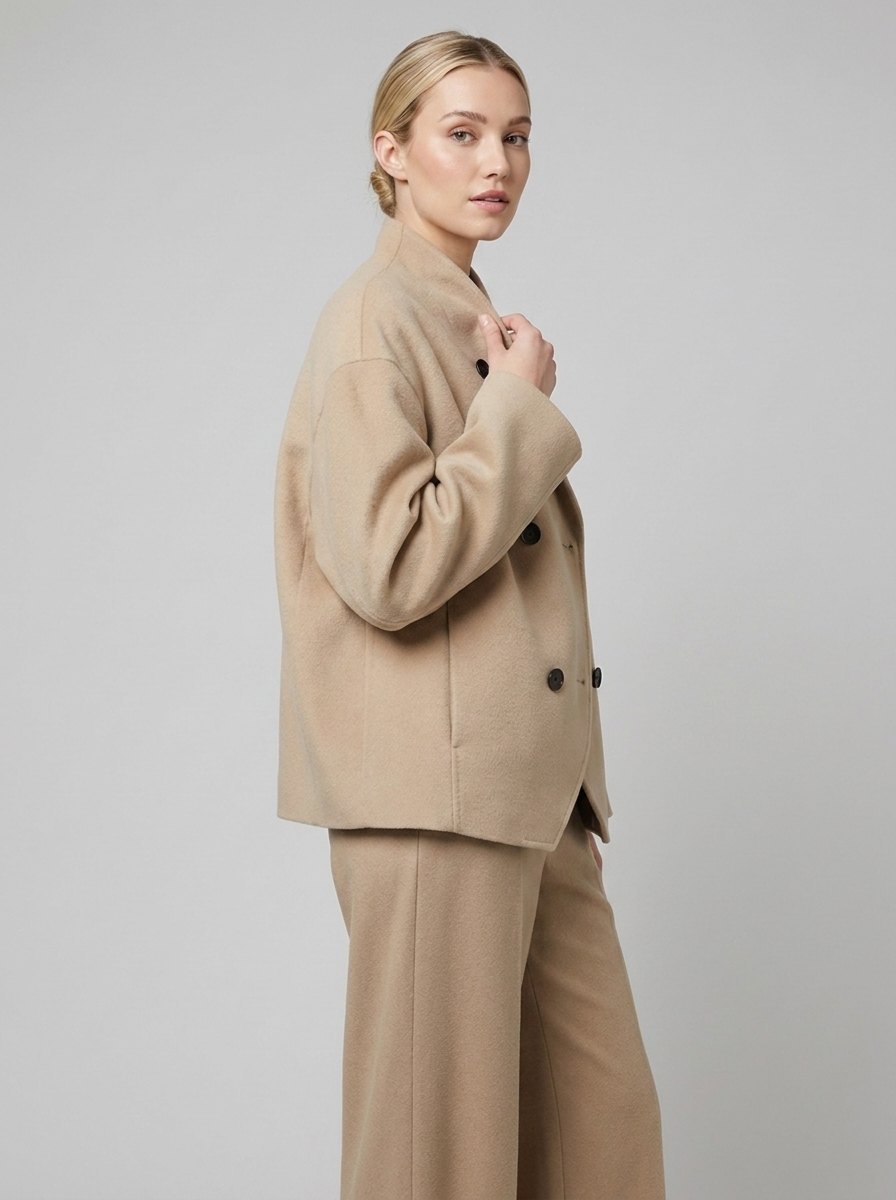Oversized short coat with a double-breasted front, view 2
