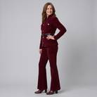 Burgundy corduroy jacket and flare trouser set, view 2