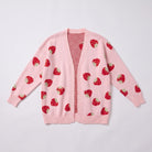 Cerise strawberry cardigan in pink, flat lay product shot