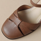 Leather-blend ankle strap heel on a mid heel with round toe, view 3
