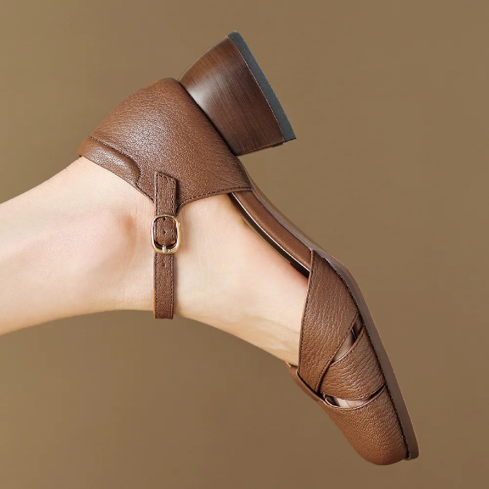 Leather-blend ankle strap heel with braided narrow band, view 5