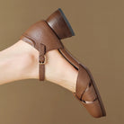 Leather-blend ankle strap heel with braided narrow band, view 5