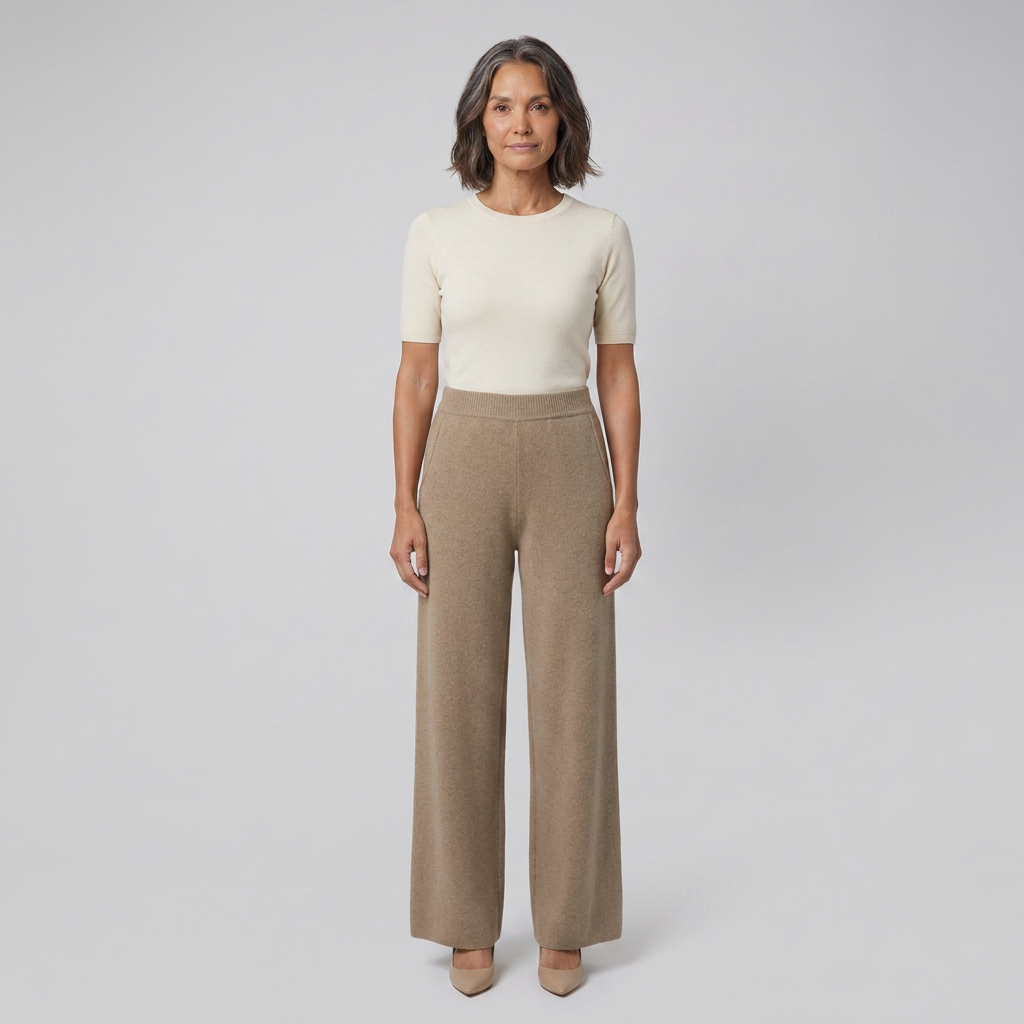 High-waisted brushed soft trousers with a fully elasticated waistband, view 1