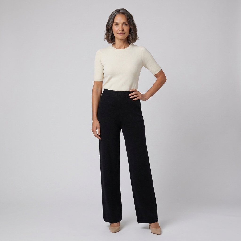 High-waisted brushed soft trousers showing the elasticated waist, view 3