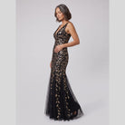 Sequin fishtail evening gown with a double V-neck, view 4