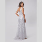 Sequin fishtail evening gown with a double V-neck, view 9