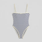 Full coverage swimming costume with contrast trim at the neckline and legs, view 1