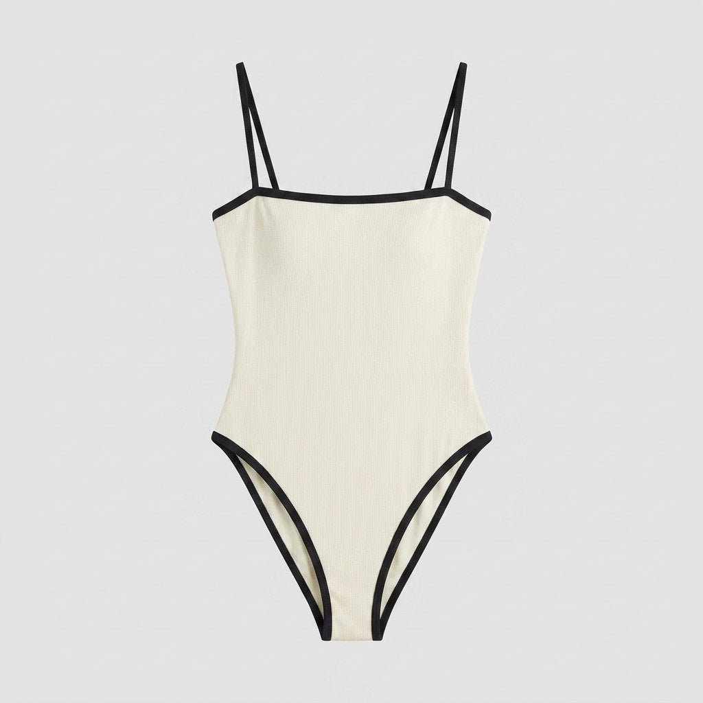 Swimming costume showing the contrast trim along the leg, view 3